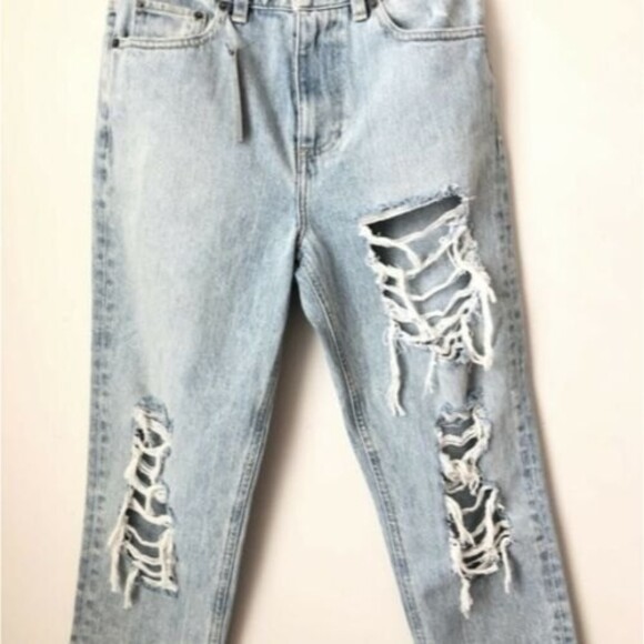 ASOS Distressed Straight Leg Jeans Rigid Denim Light Wash 25 - Picture 5 of 9